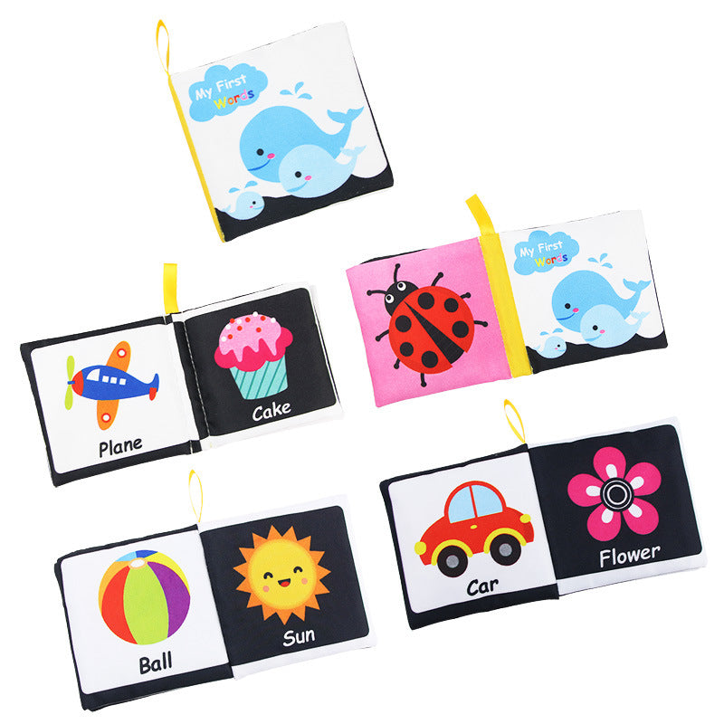 Montessori Baby Sensory Cloth Book – Black & White Soft Learning Book with Crinkle & Rattle