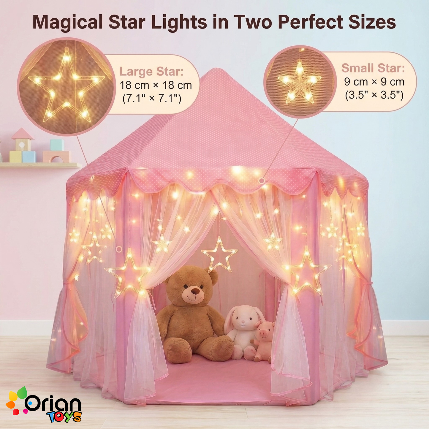 Princess Castle Tent for Girls with LED Star Lights – Magical Indoor Playhouse | Orian
