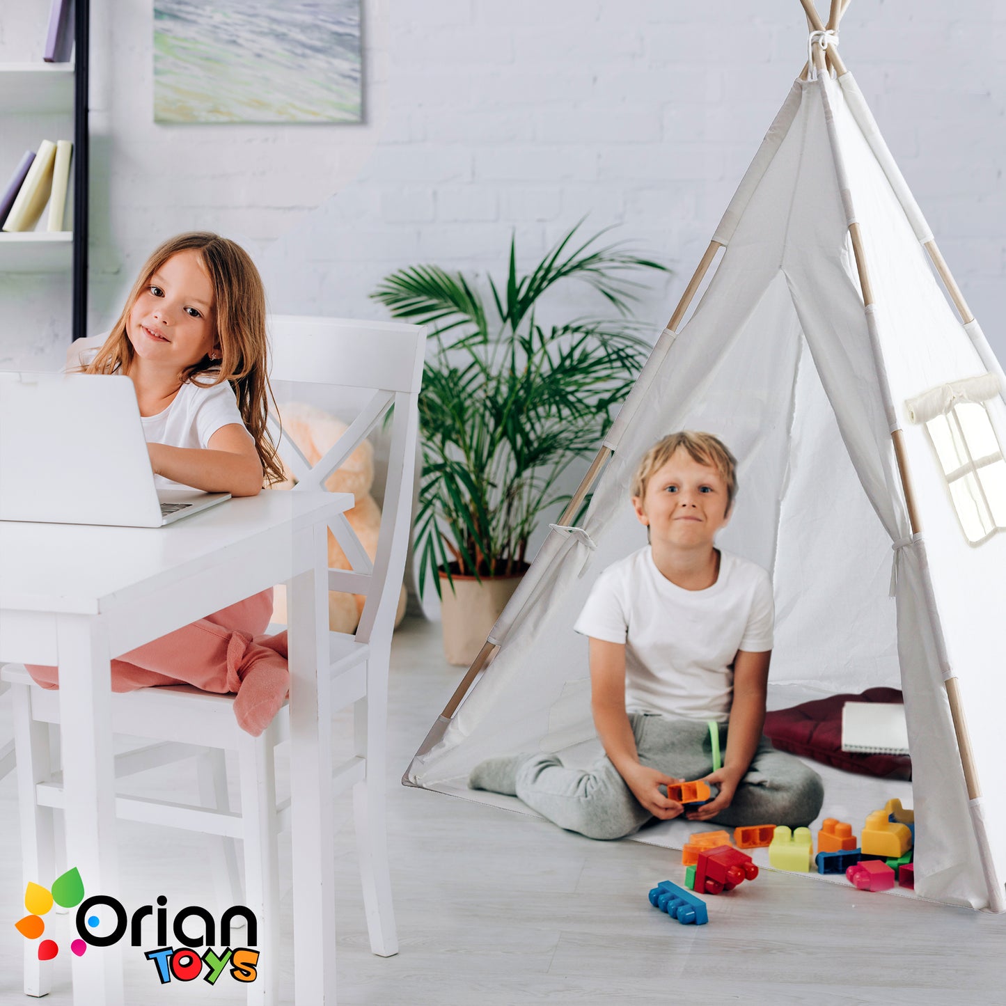 Orian Kids Indoor Teepee Play Tent With LED Star Lights and Dream Catcher - For Boys and Girls