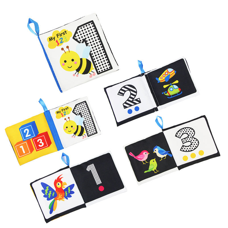 Montessori Baby Sensory Cloth Book – Black & White Soft Learning Book with Crinkle & Rattle