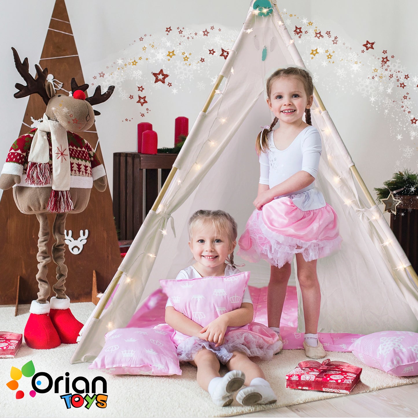 Orian Kids Indoor Teepee Play Tent With LED Star Lights and Dream Catcher - For Boys and Girls