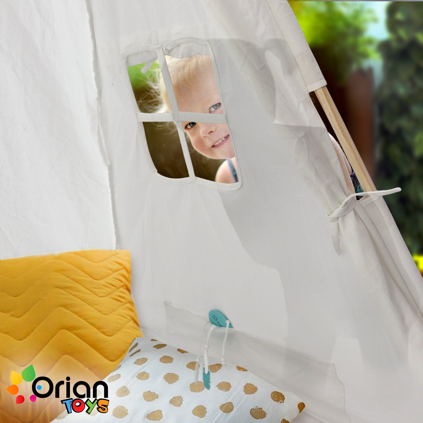 Orian Kids Indoor Teepee Play Tent With LED Star Lights and Dream Catcher - For Boys and Girls