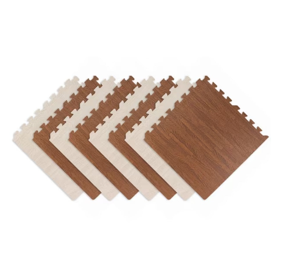 Wooden Foam Puzzle Floor Tiles for Kids – 8-Pack Interlocking Play Mat