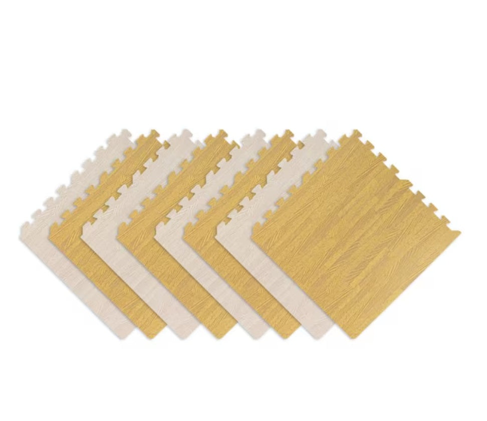 Wooden Foam Puzzle Floor Tiles for Kids – 8-Pack Interlocking Play Mat