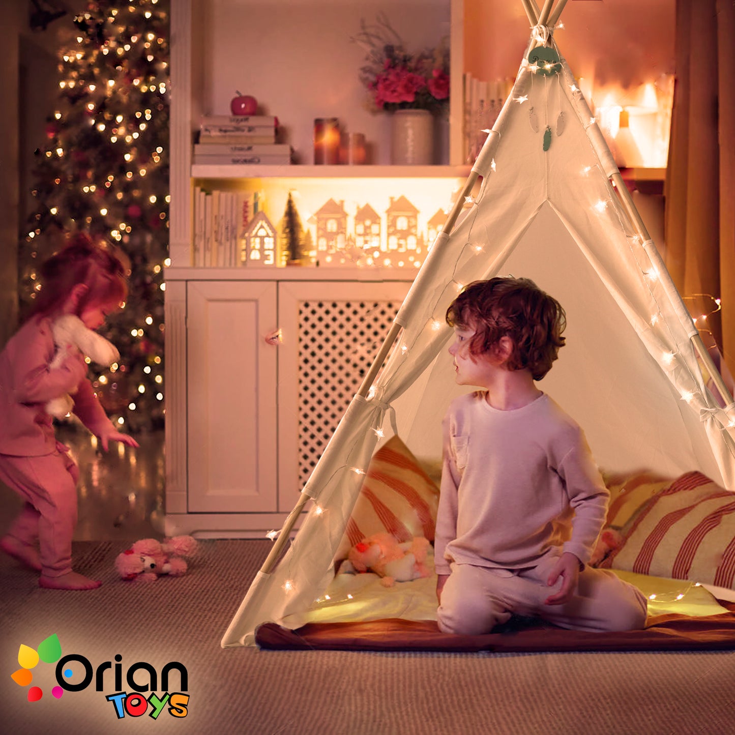 Orian Kids Indoor Teepee Play Tent With LED Star Lights and Dream Catcher - For Boys and Girls