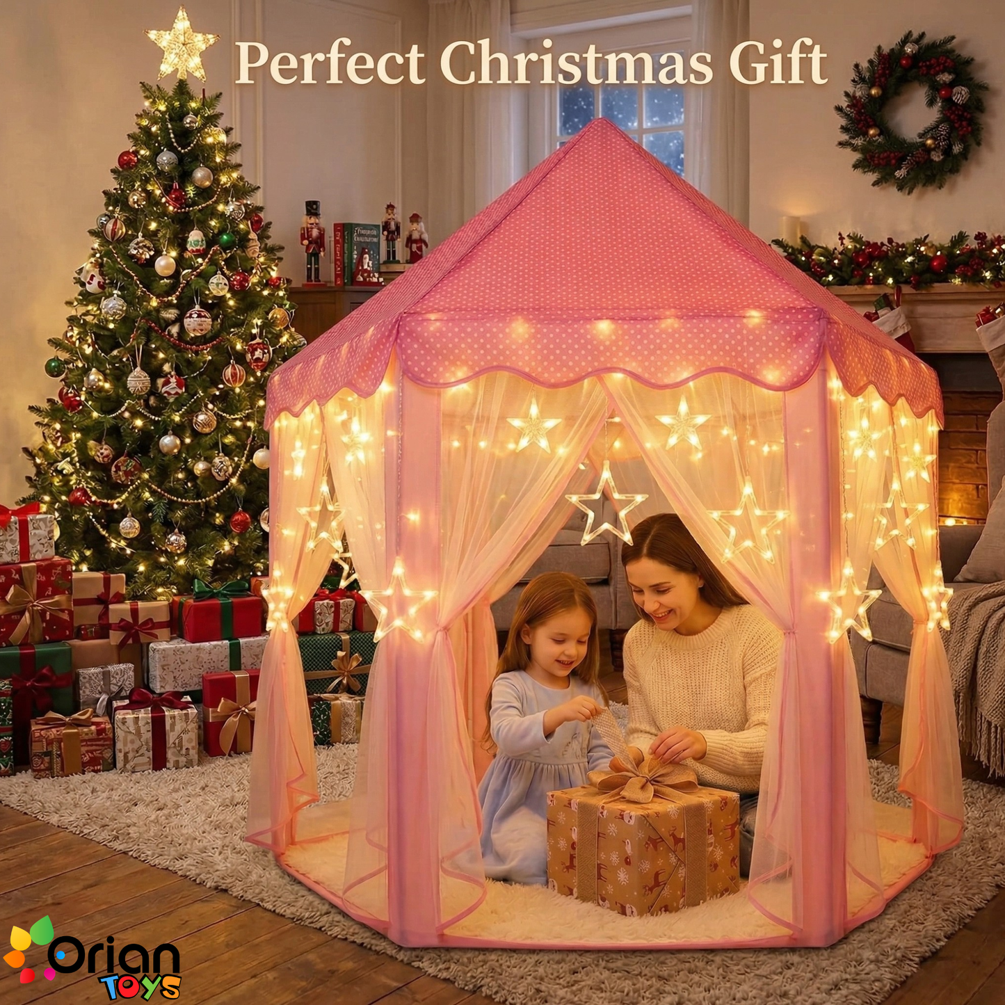 Princess Castle Tent for Girls with LED Star Lights – Magical Indoor Playhouse | Orian