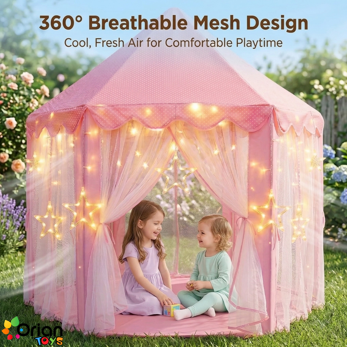 Princess Castle Tent for Girls with LED Star Lights – Magical Indoor Playhouse | Orian