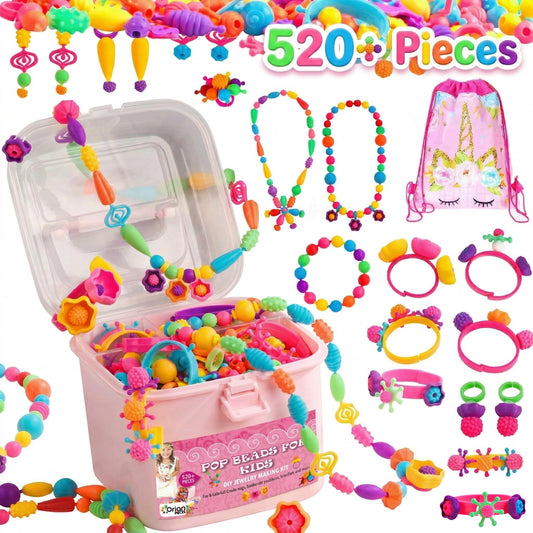 ORIAN Pop Beads Jewelry Making Kit for Girls, 520+ Piece Set for Girls Ages 3 and Up,Colorful Snap Beads,Bracelet,Necklaces and Rings Unicorn Gift Bag