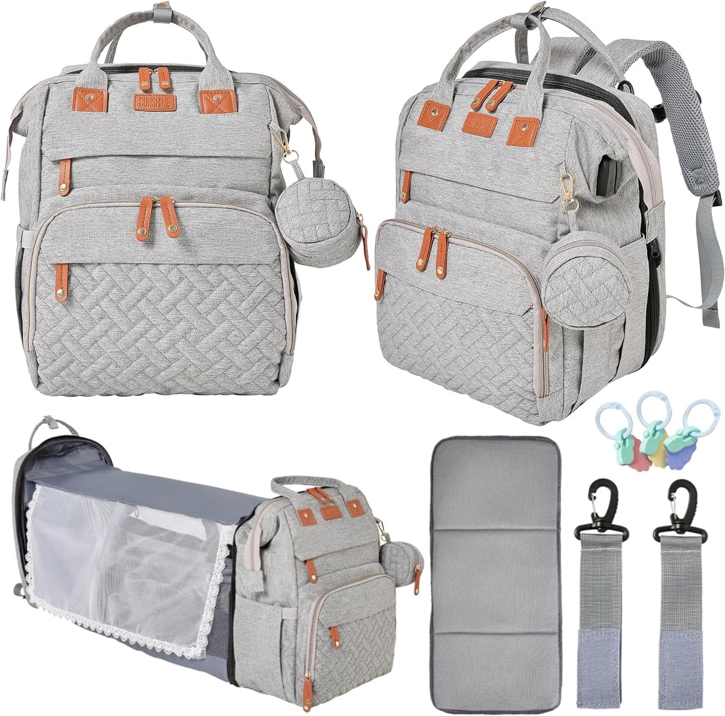 ORIAN Diaper Bag Backpack, Diaper Bag with Baby Changing Station, Large Travel Diaper Bag, Mosquito Net, USB Charging Port, Waterproof Unisex Baby Bag - 3 bonus gifts