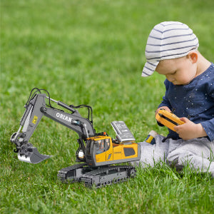 ORIAN Remote Control Excavator Toy for Boys 4-7 - RC Excavator Toy Turns 680 Degree-2 Batteries – Excavator Toys for Boys with Realistic Lights & Sounds– Backhoe with Metal Shovel Gifts