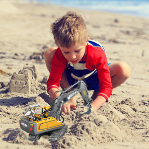 ORIAN Remote Control Excavator Toy for Boys 4-7 - RC Excavator Toy Turns 680 Degree-2 Batteries – Excavator Toys for Boys with Realistic Lights & Sounds– Backhoe with Metal Shovel Gifts