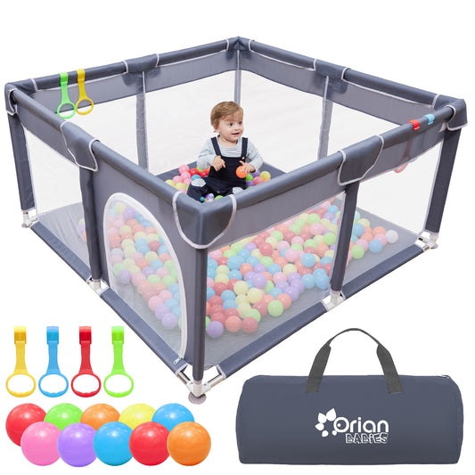 Orian Baby Playpen 50x50 Large Playpen for Babies and Toddlers, Oxford Fabric, Indoor & Outdoor Play Pen, 10 Colorful Balls, 4 Pull Up Rings, Carry Bag