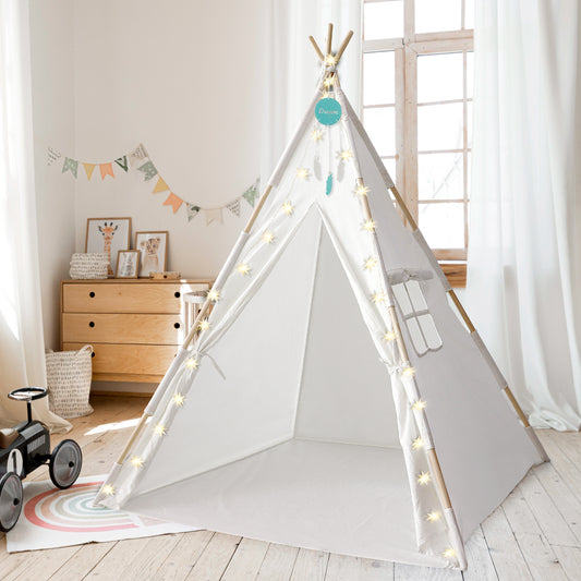 Orian Kids Indoor Teepee Play Tent With LED Star Lights and Dream Catcher - For Boys and Girls