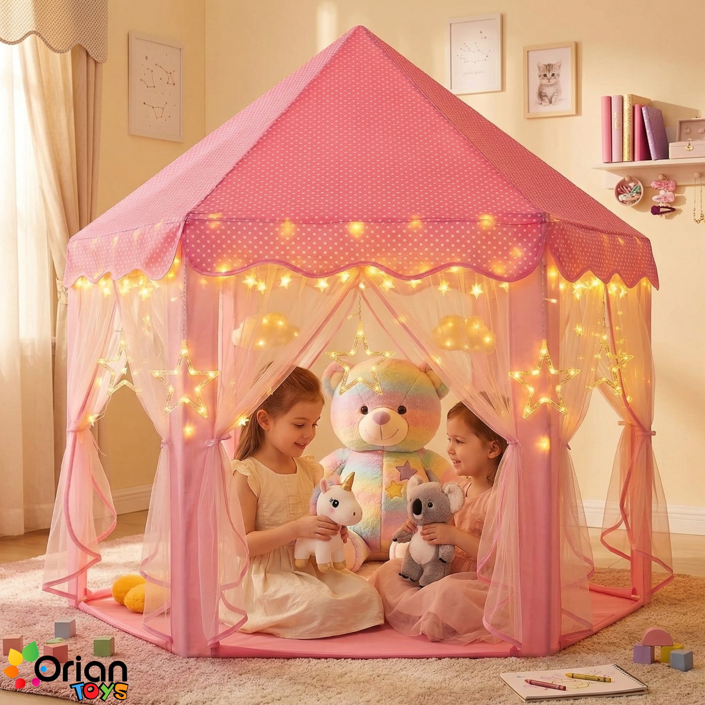 Princess Castle Tent for Girls with LED Star Lights – Magical Indoor Playhouse | Orian