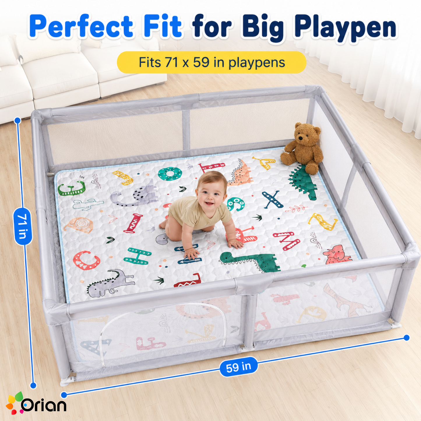Orian non-slip baby play mat with dinosaur print