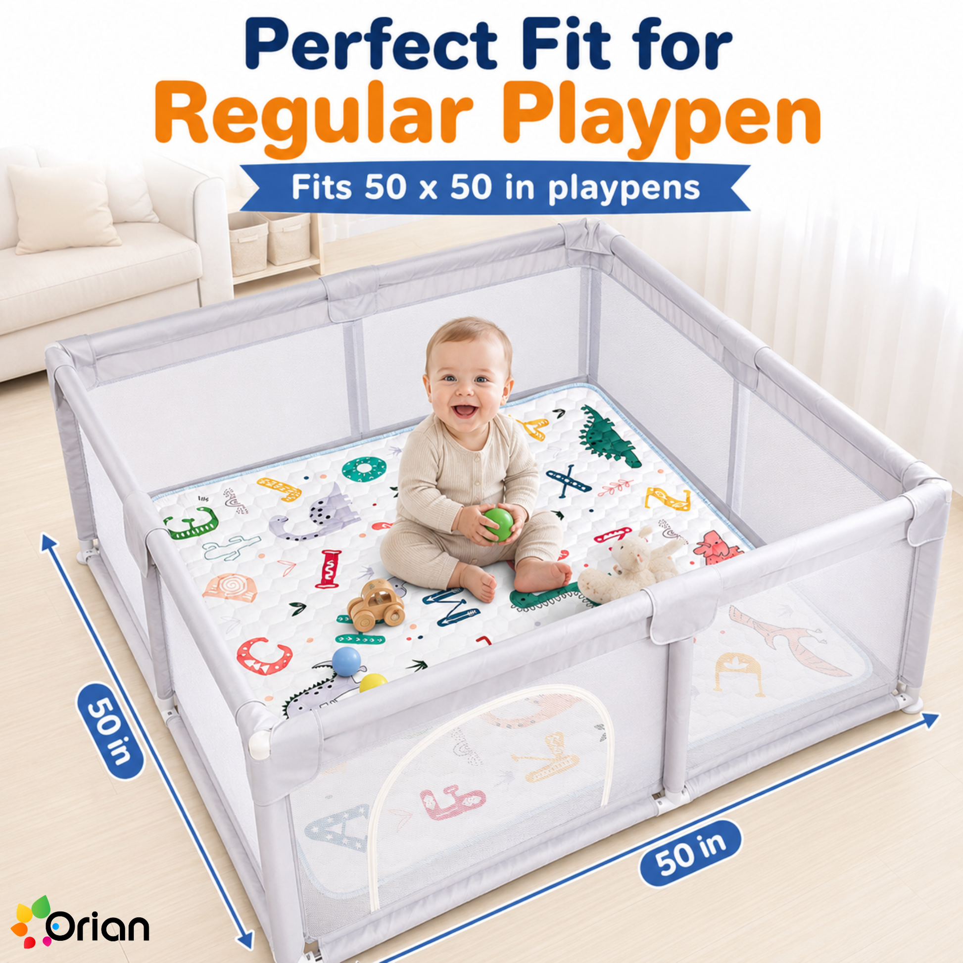 Orian non-slip baby play mat with dinosaur print