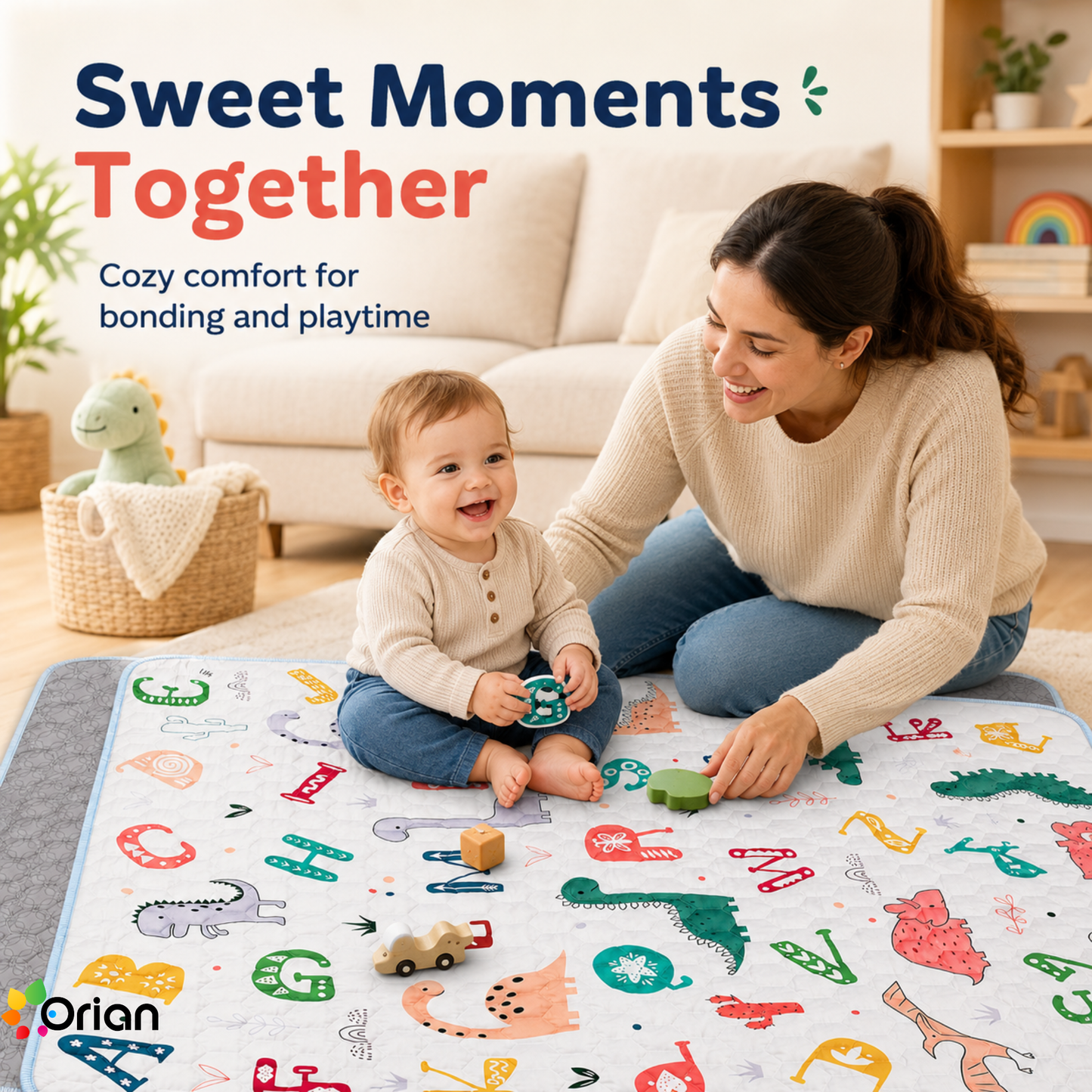 Orian non-slip baby play mat with dinosaur print