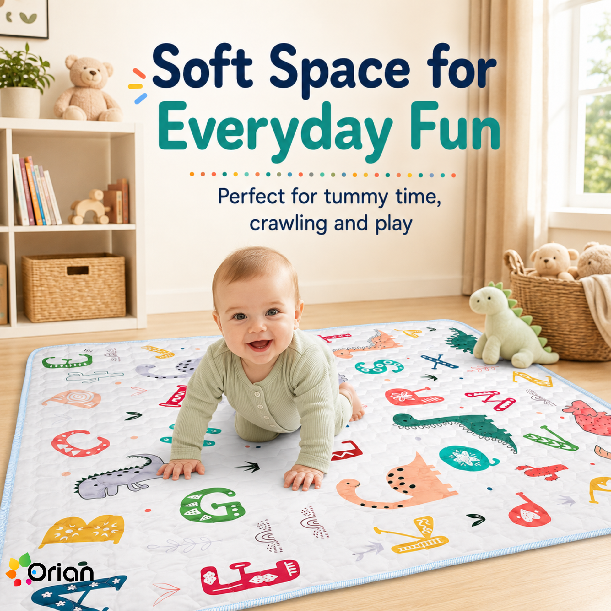 Orian non-slip baby play mat with dinosaur print