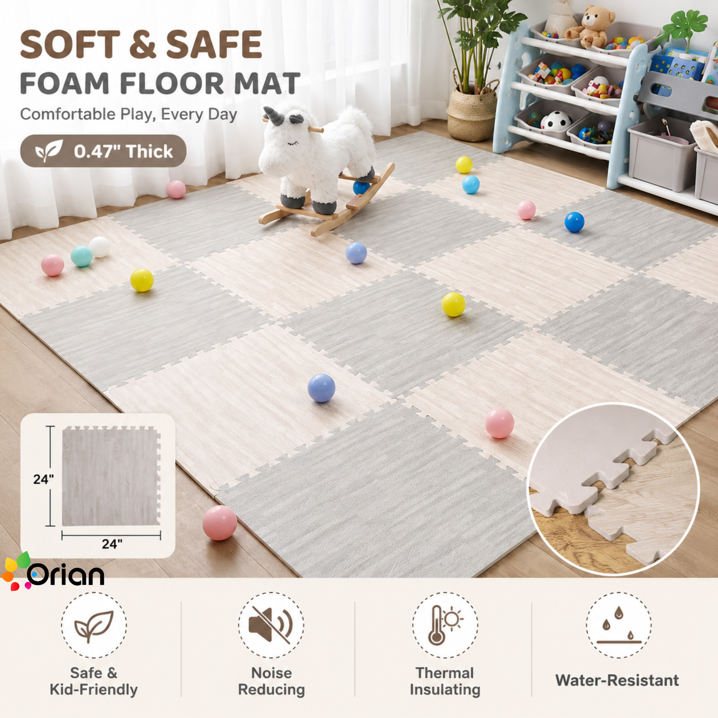 Orian wooden foam puzzle floor tiles for kids