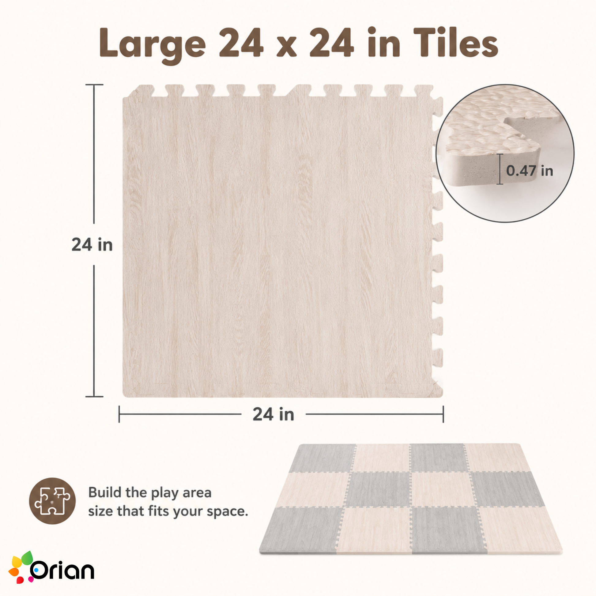 Orian wooden foam puzzle floor tiles for kids