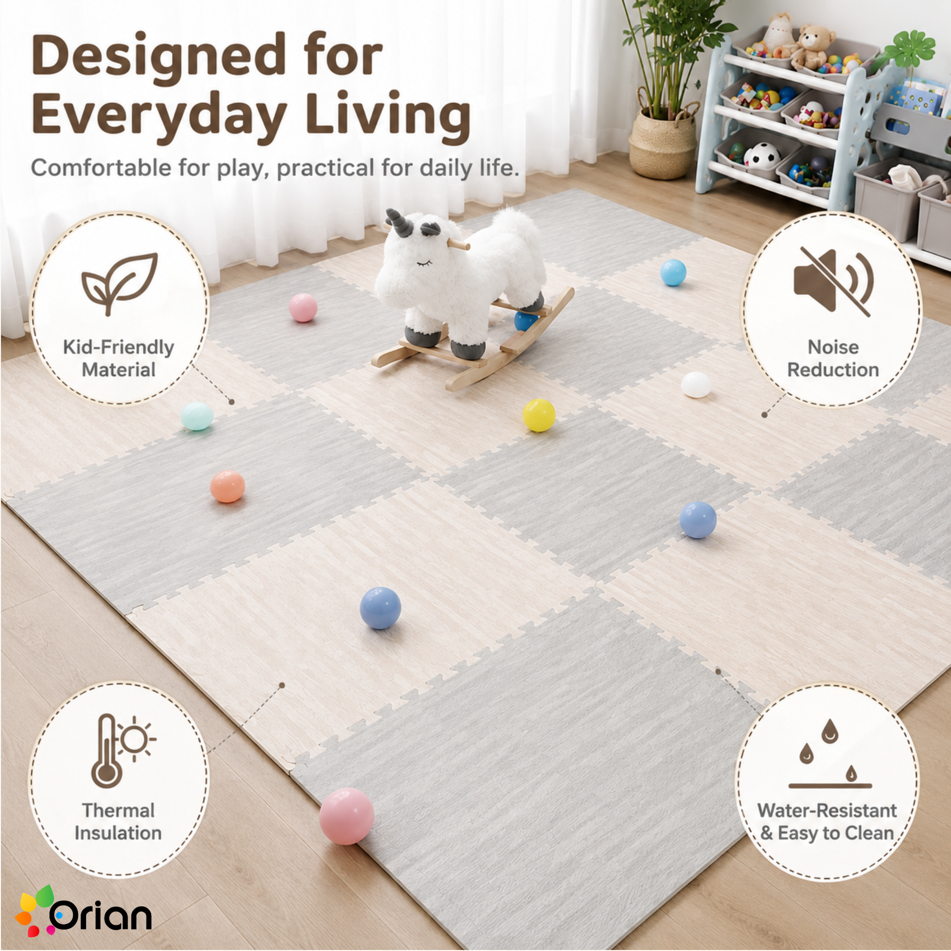 Orian wooden foam puzzle floor tiles for kids