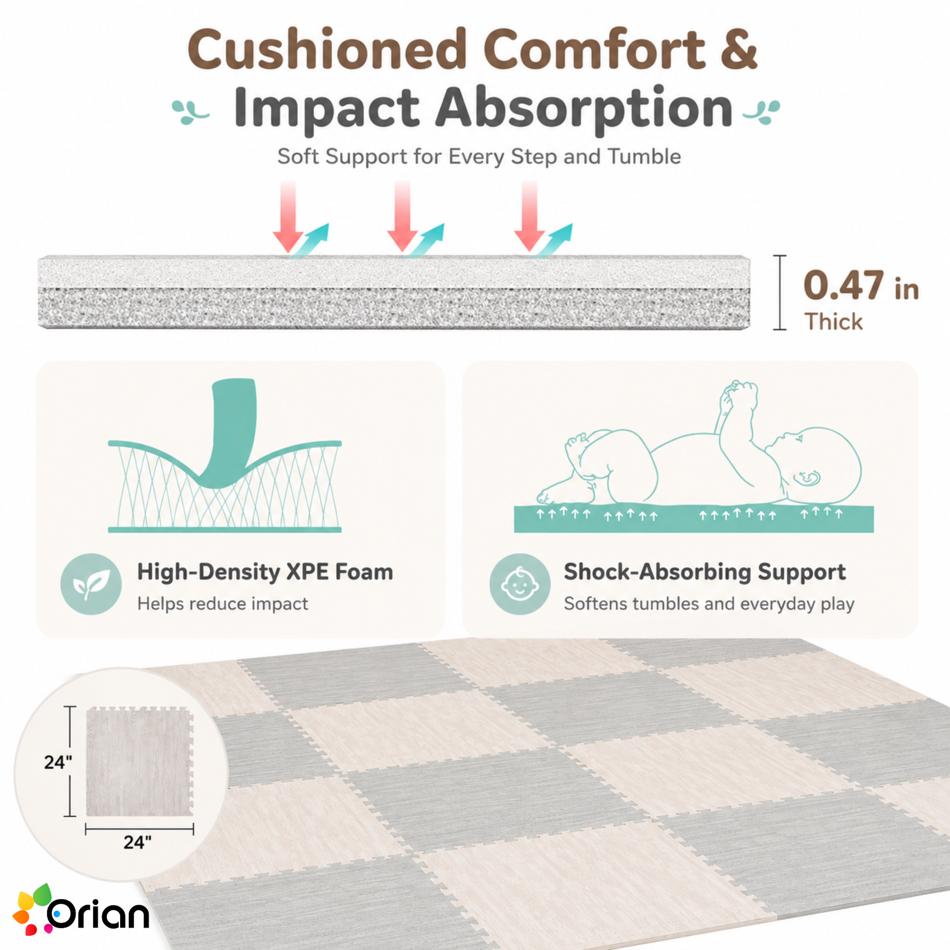 Orian wooden foam puzzle floor tiles for kids