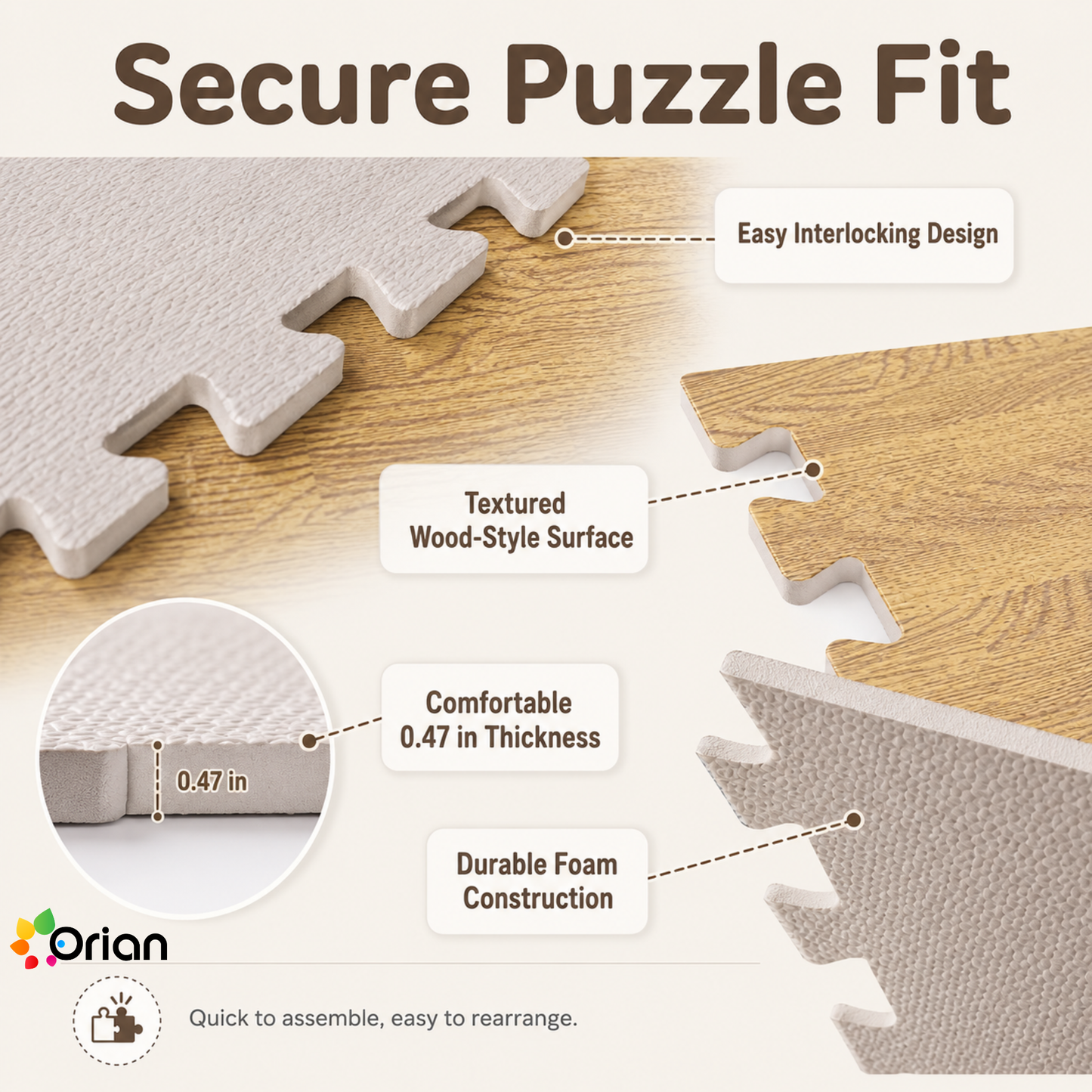 Orian wooden foam puzzle floor tiles for kids