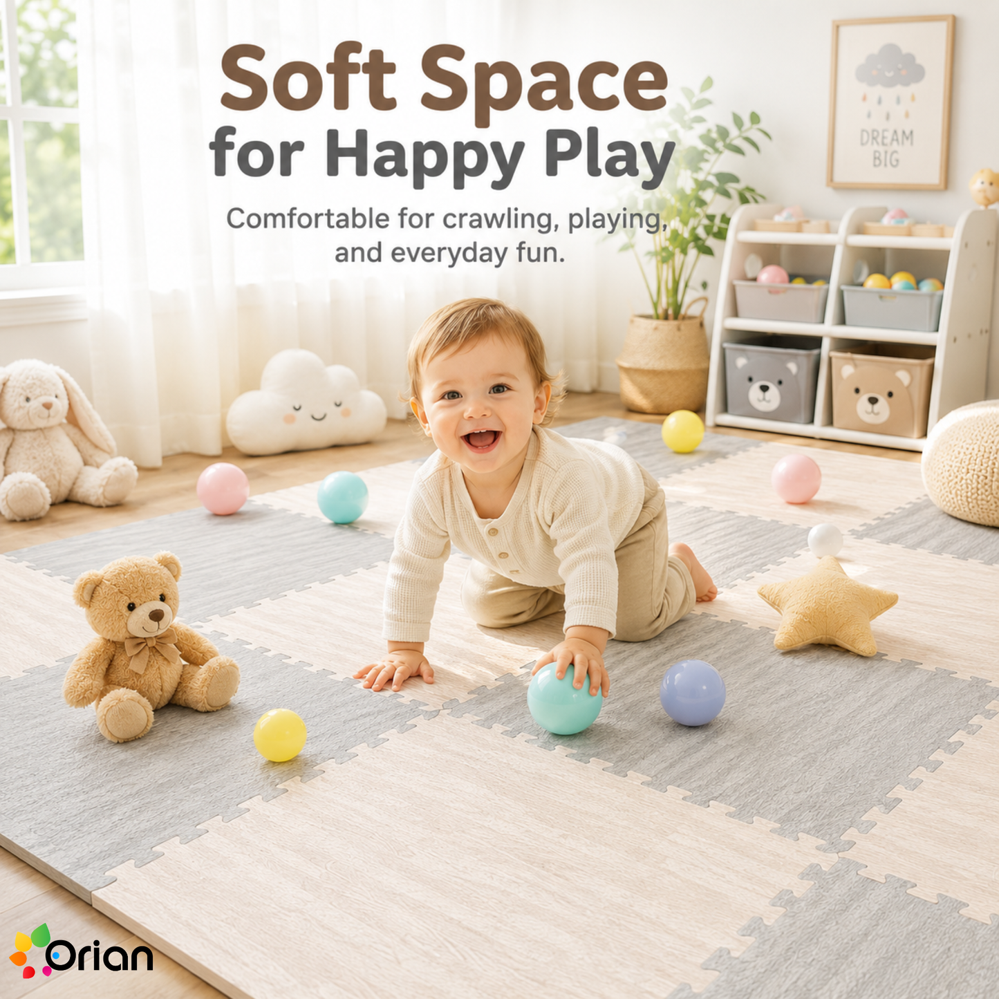 Orian wooden foam puzzle floor tiles for kids