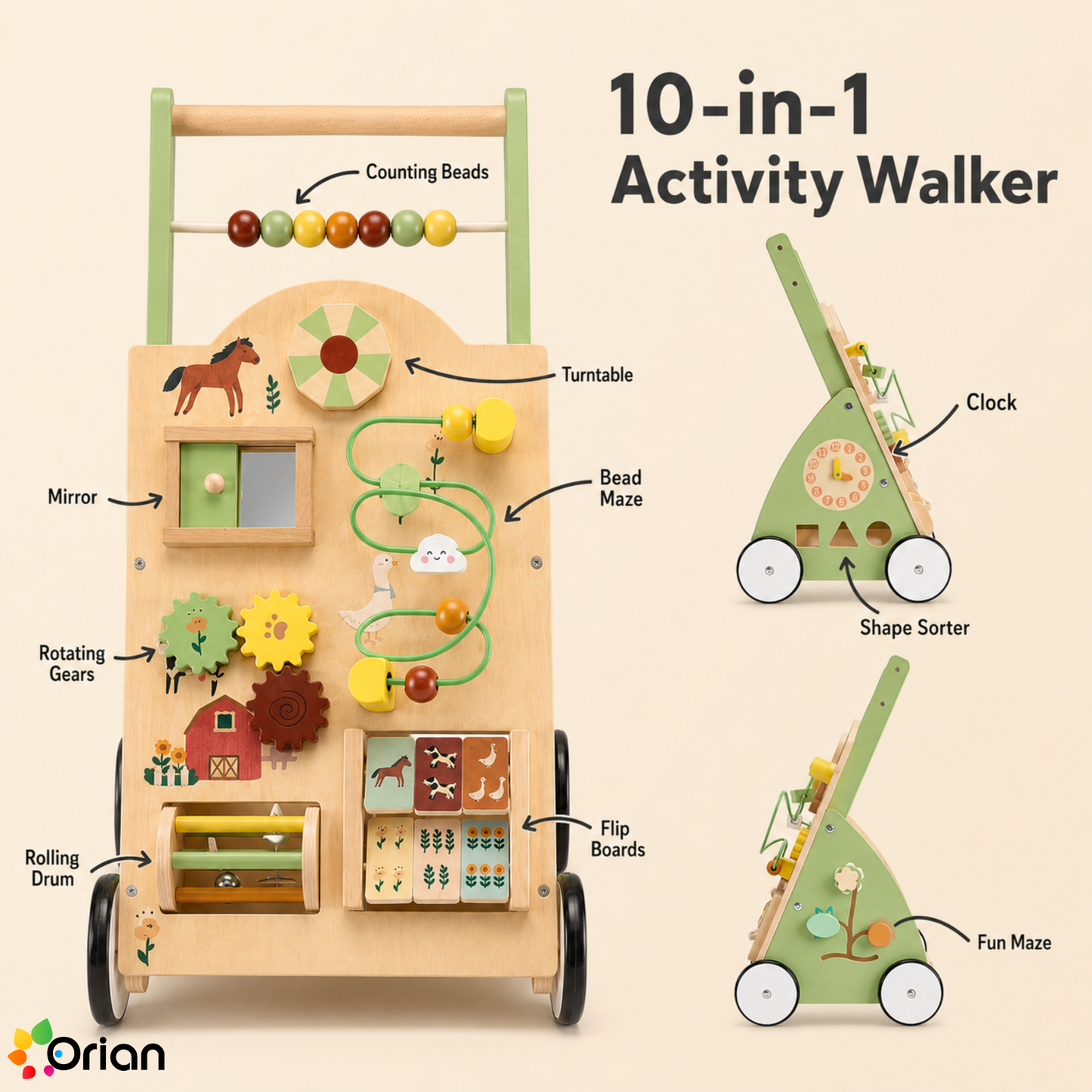 Orian wooden Montessori baby walker
