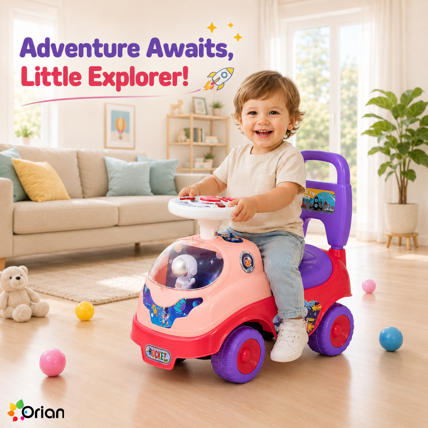 Orian toddler ride-on push car in pink