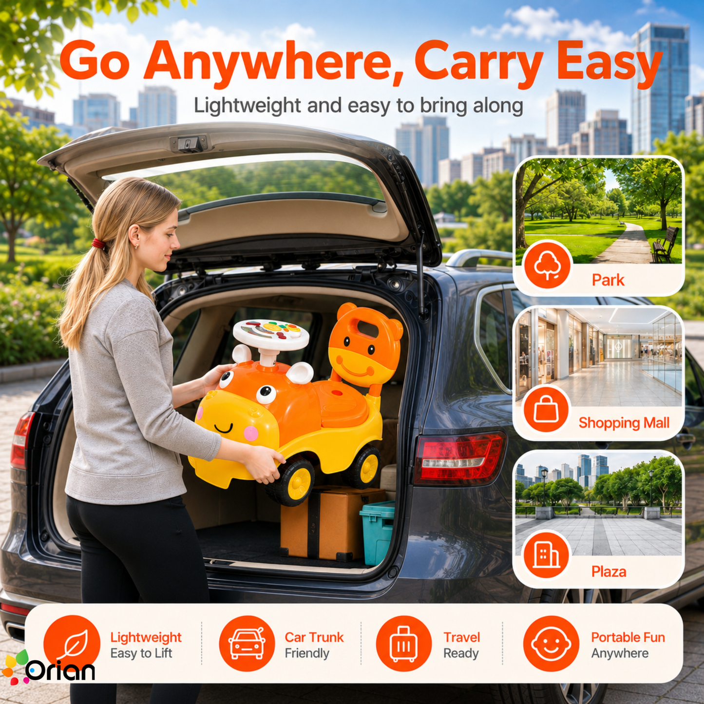 Orian toddler ride-on push car in orange