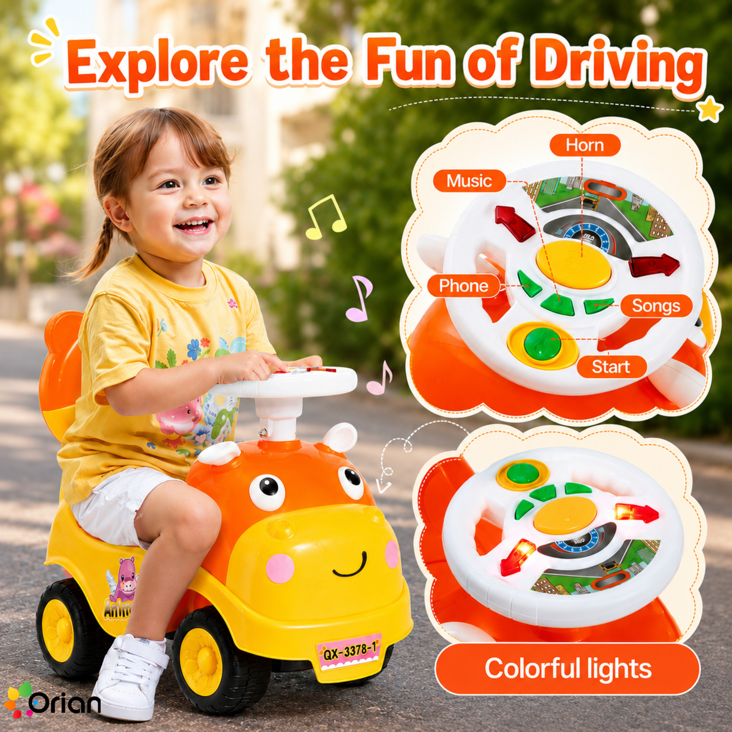 Orian toddler ride-on push car in orange