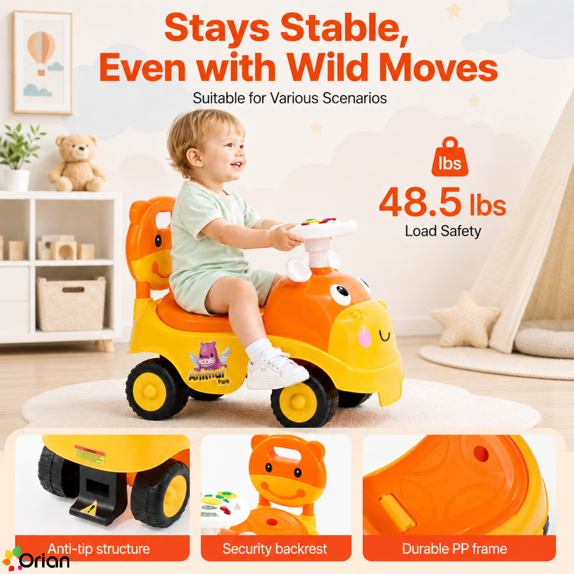 Orian toddler ride-on push car in orange