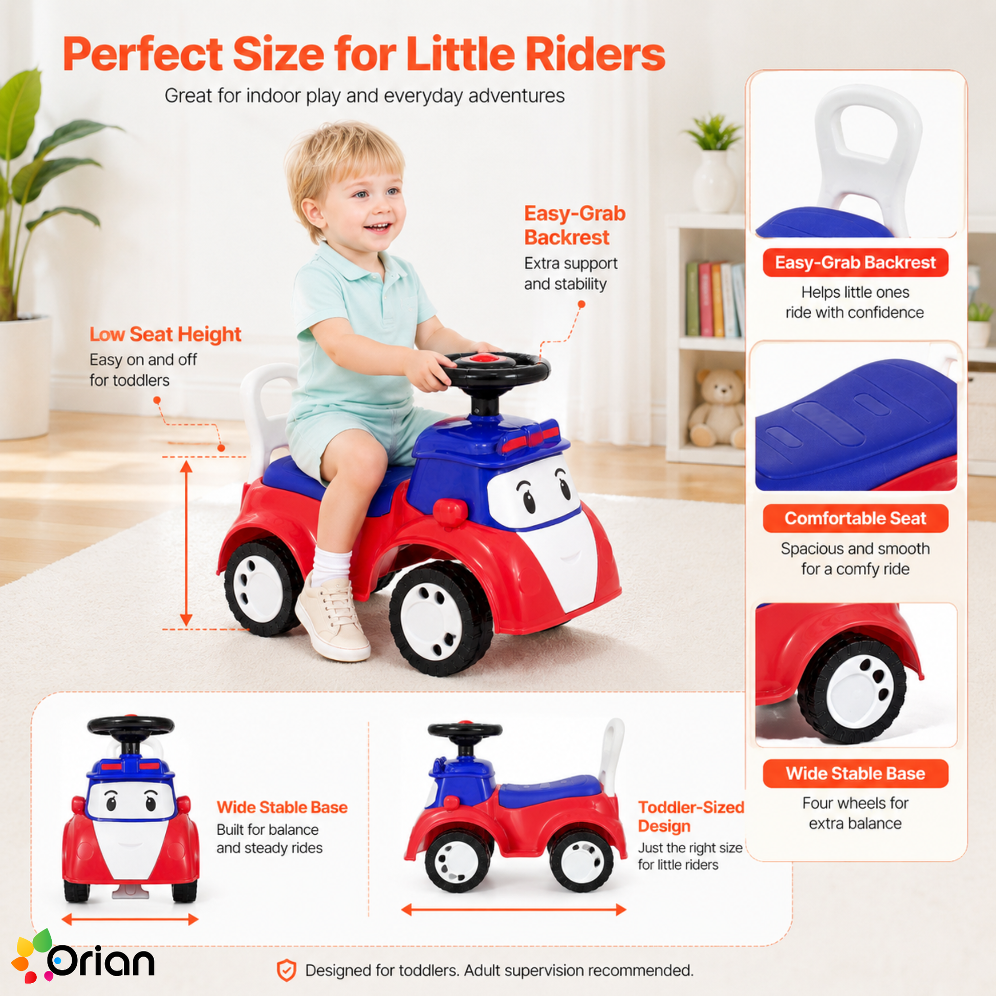 Orian toddler ride-on push car in red