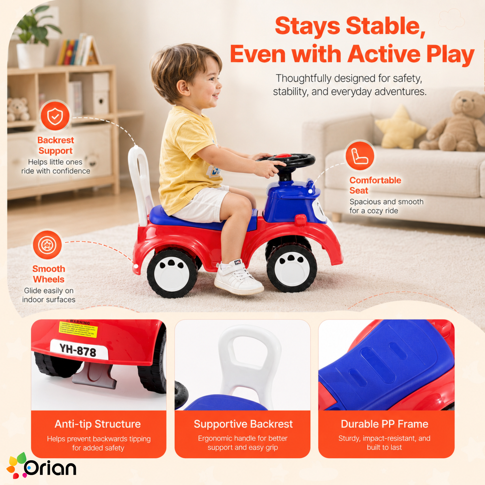 Orian toddler ride-on push car in red