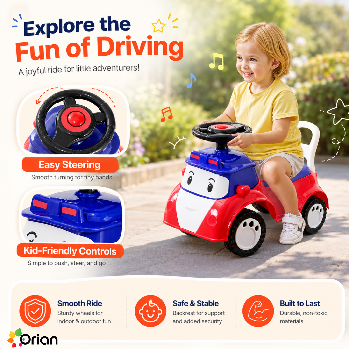 Orian toddler ride-on push car in red