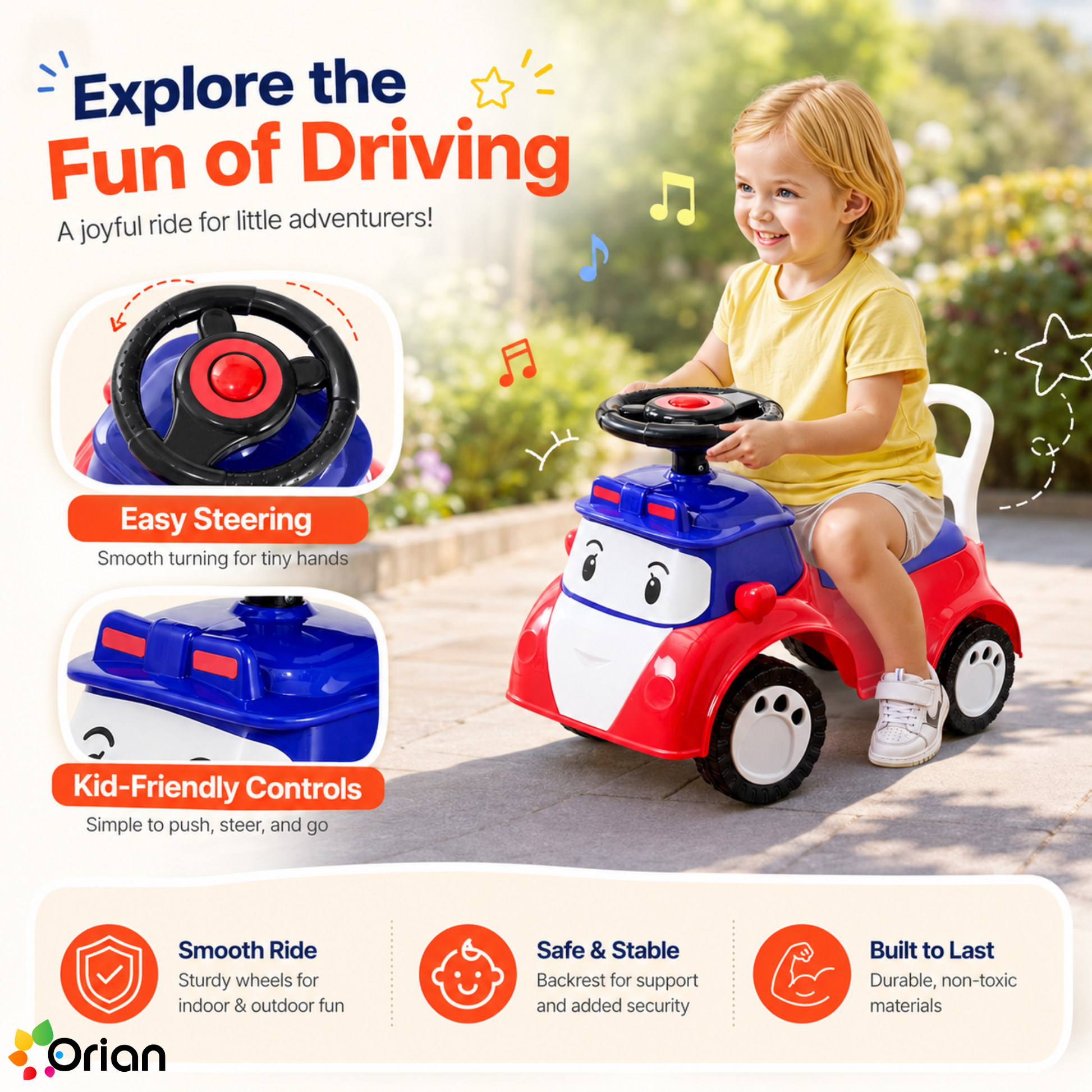 Orian toddler ride-on push car in red