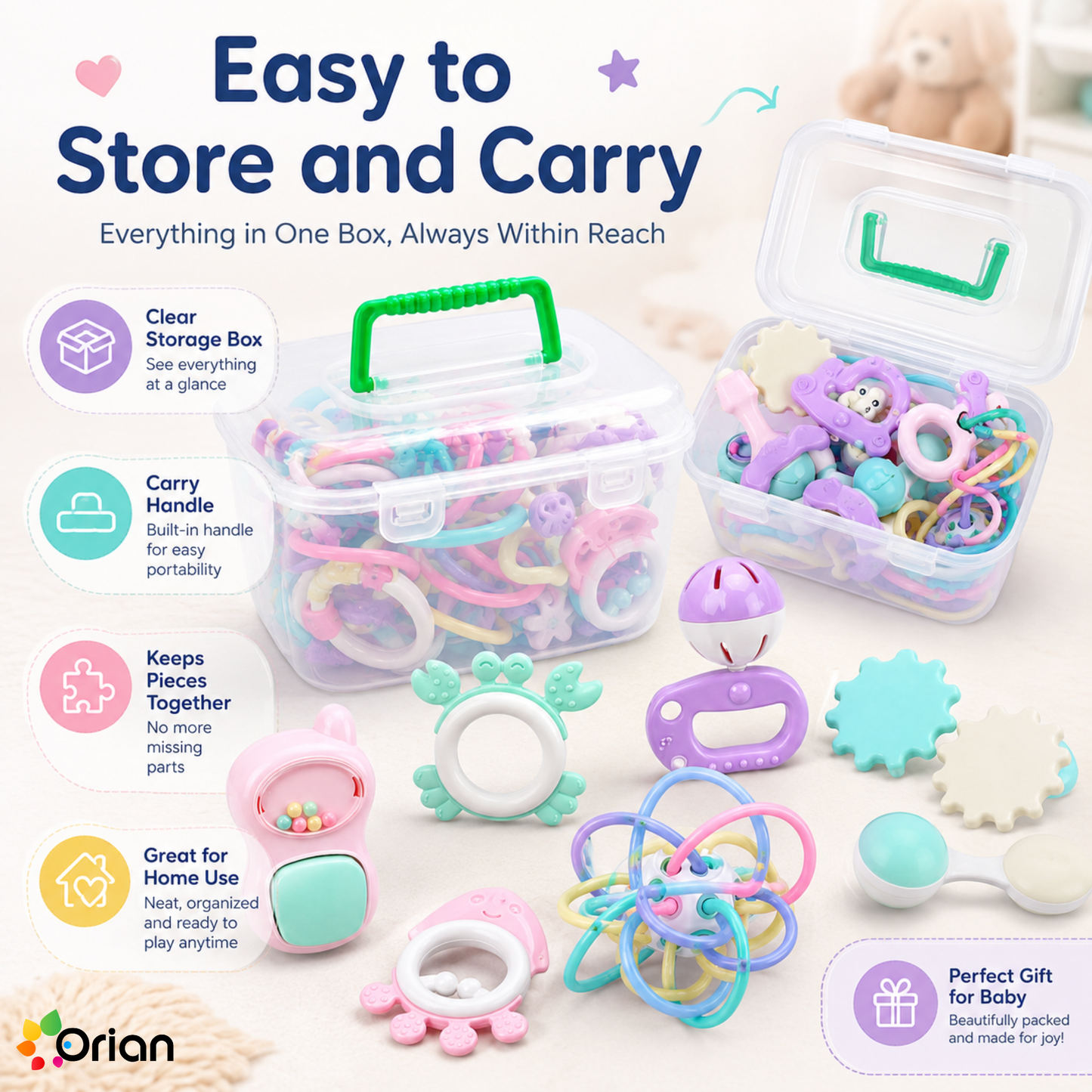 Orian 9-piece baby rattle toy set for newborns