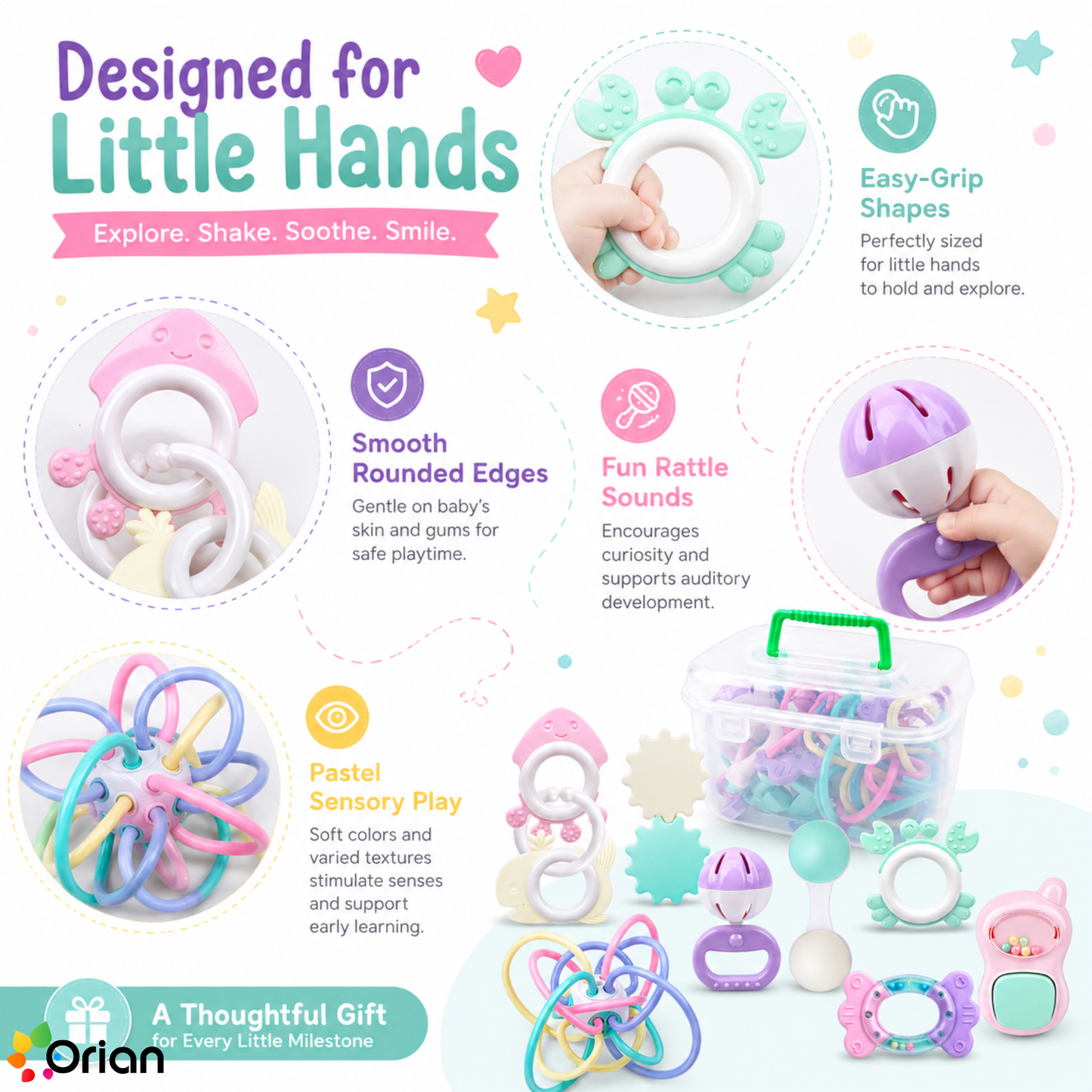 Orian 9-piece baby rattle toy set for newborns