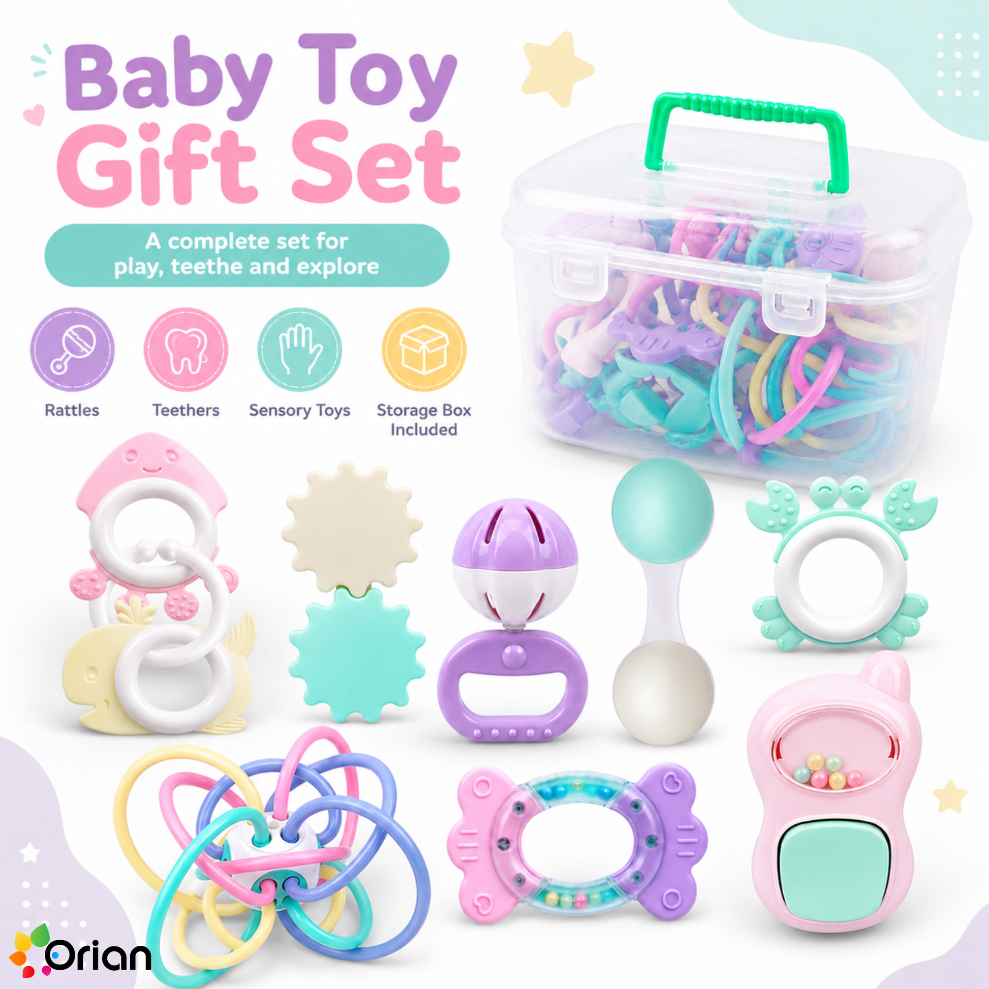 Orian 9-piece baby rattle toy set for newborns