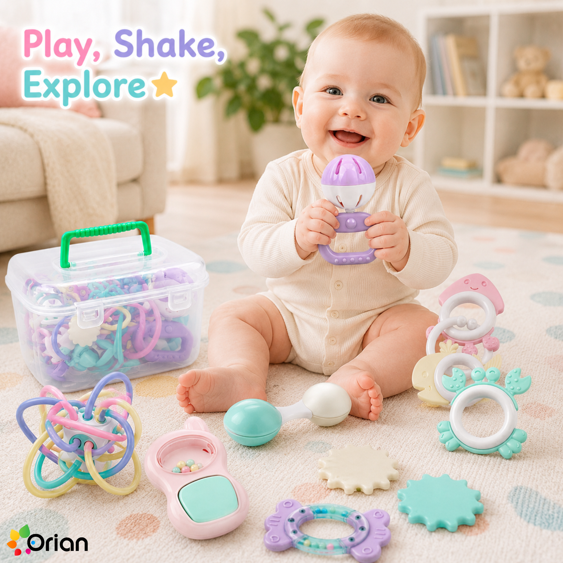Orian 9-piece baby rattle toy set for newborns