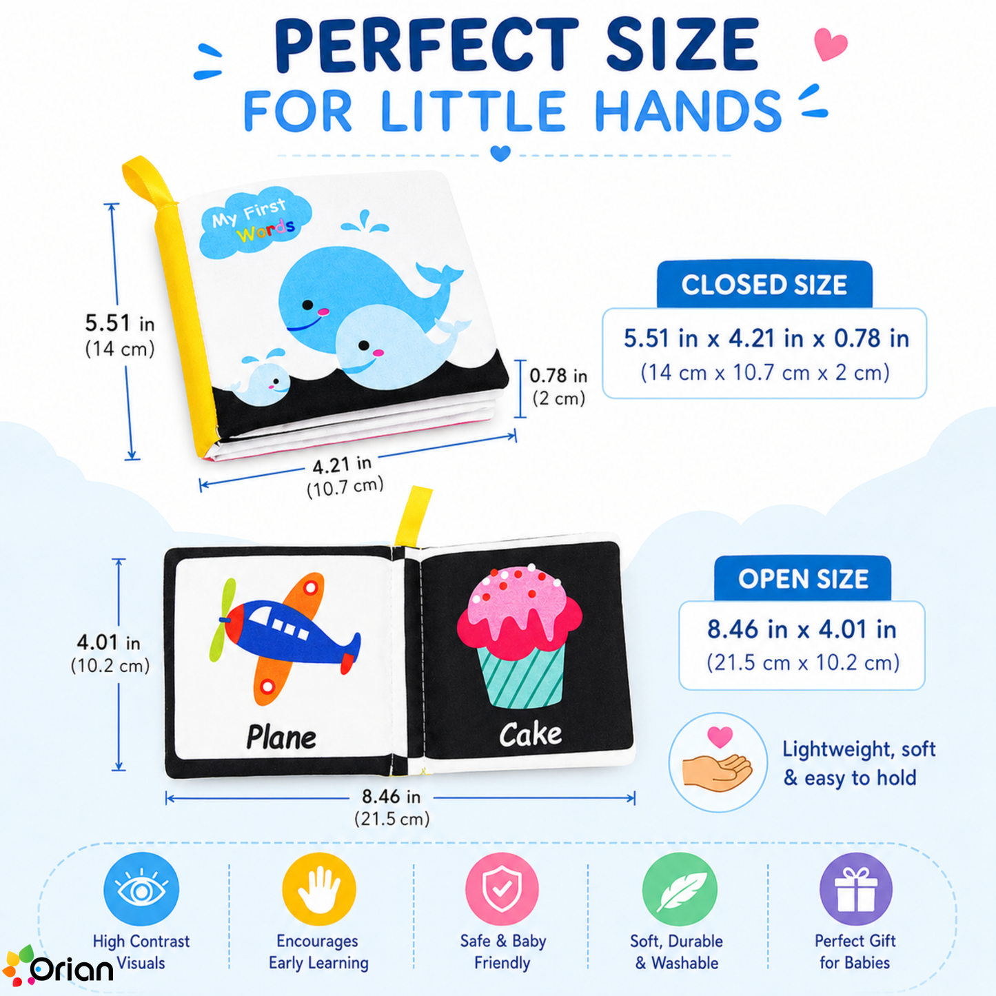 Orian Montessori baby sensory cloth book