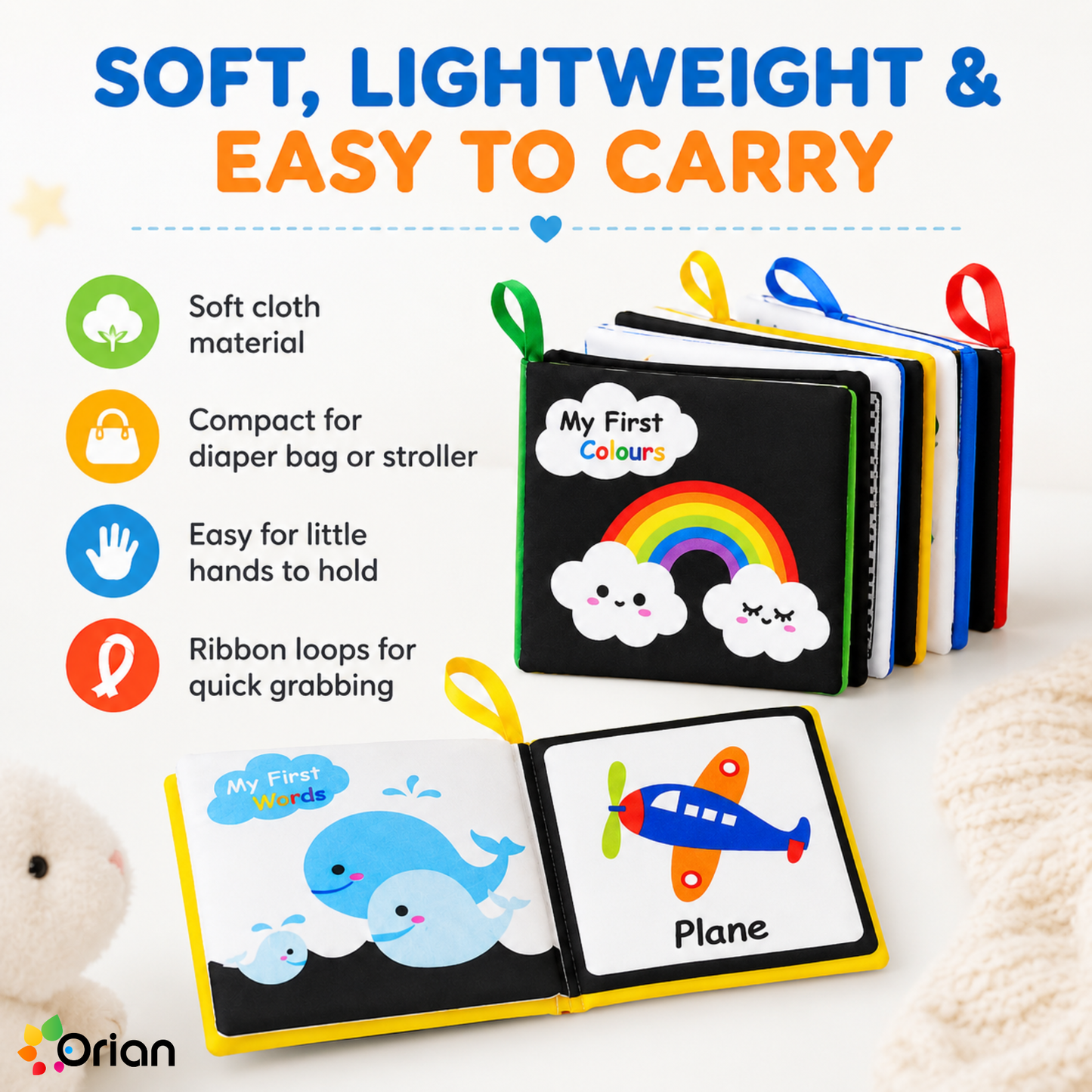 Orian Montessori baby sensory cloth book