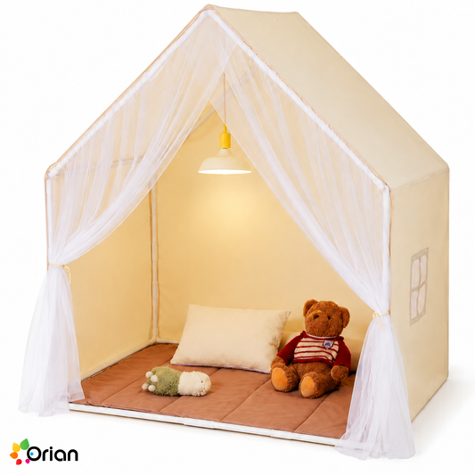 Orian beige kids yurt play tent with mat and lamp