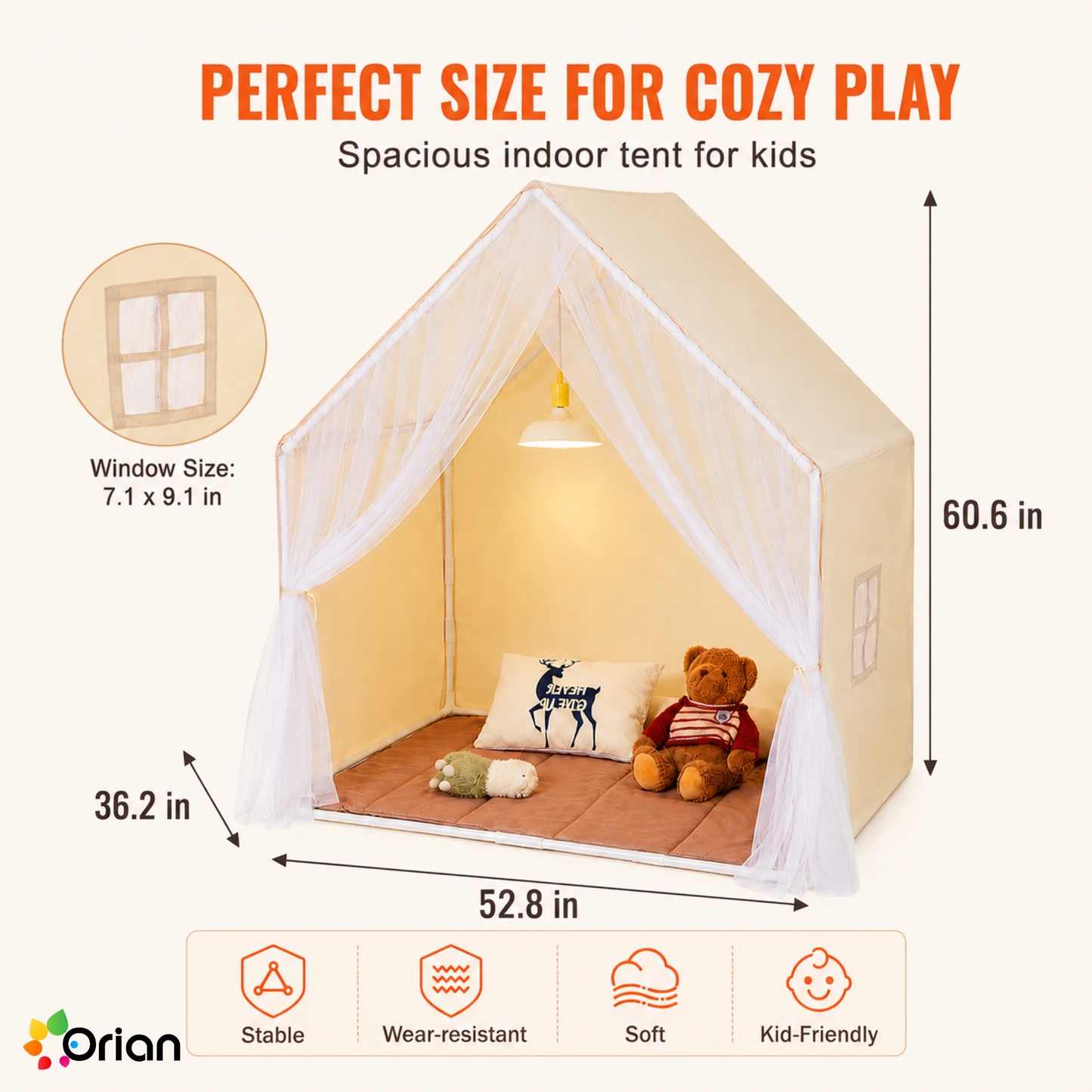 Orian beige kids yurt play tent with mat and lamp
