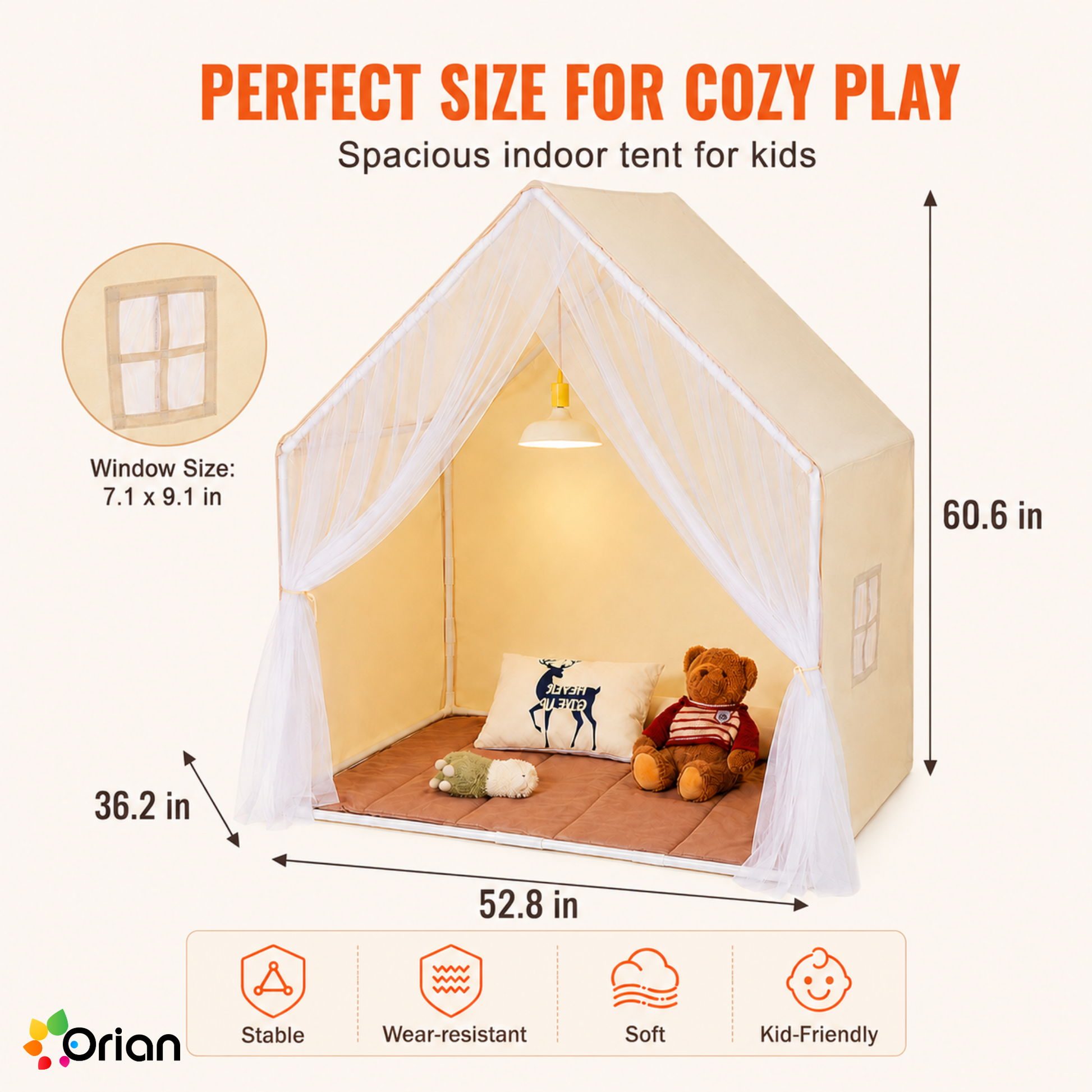 Orian beige kids yurt play tent with mat and lamp