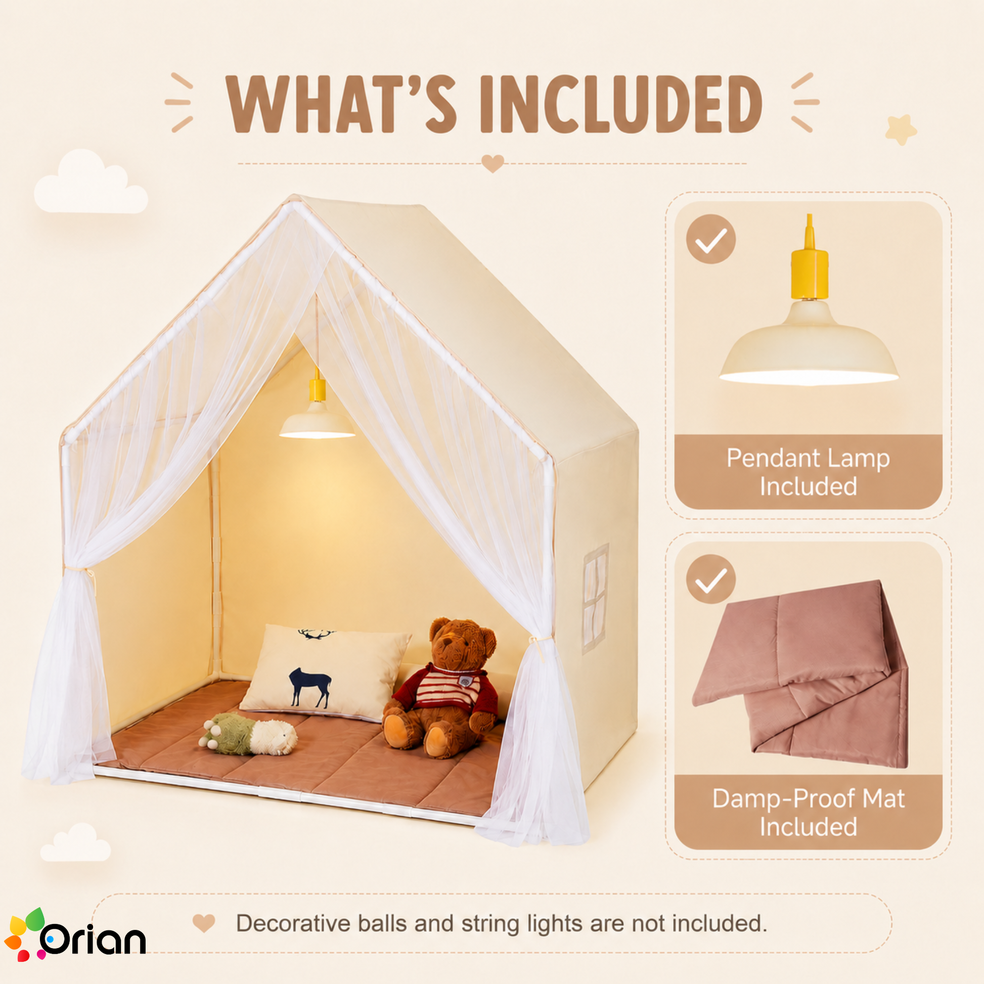 Orian beige kids yurt play tent with mat and lamp