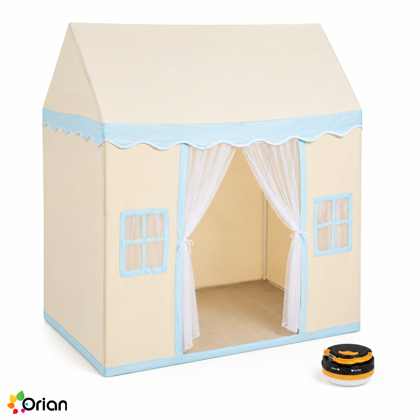 Orian beige kids castle play tent with mat and lamp