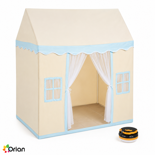 Orian beige kids castle play tent with mat and lamp
