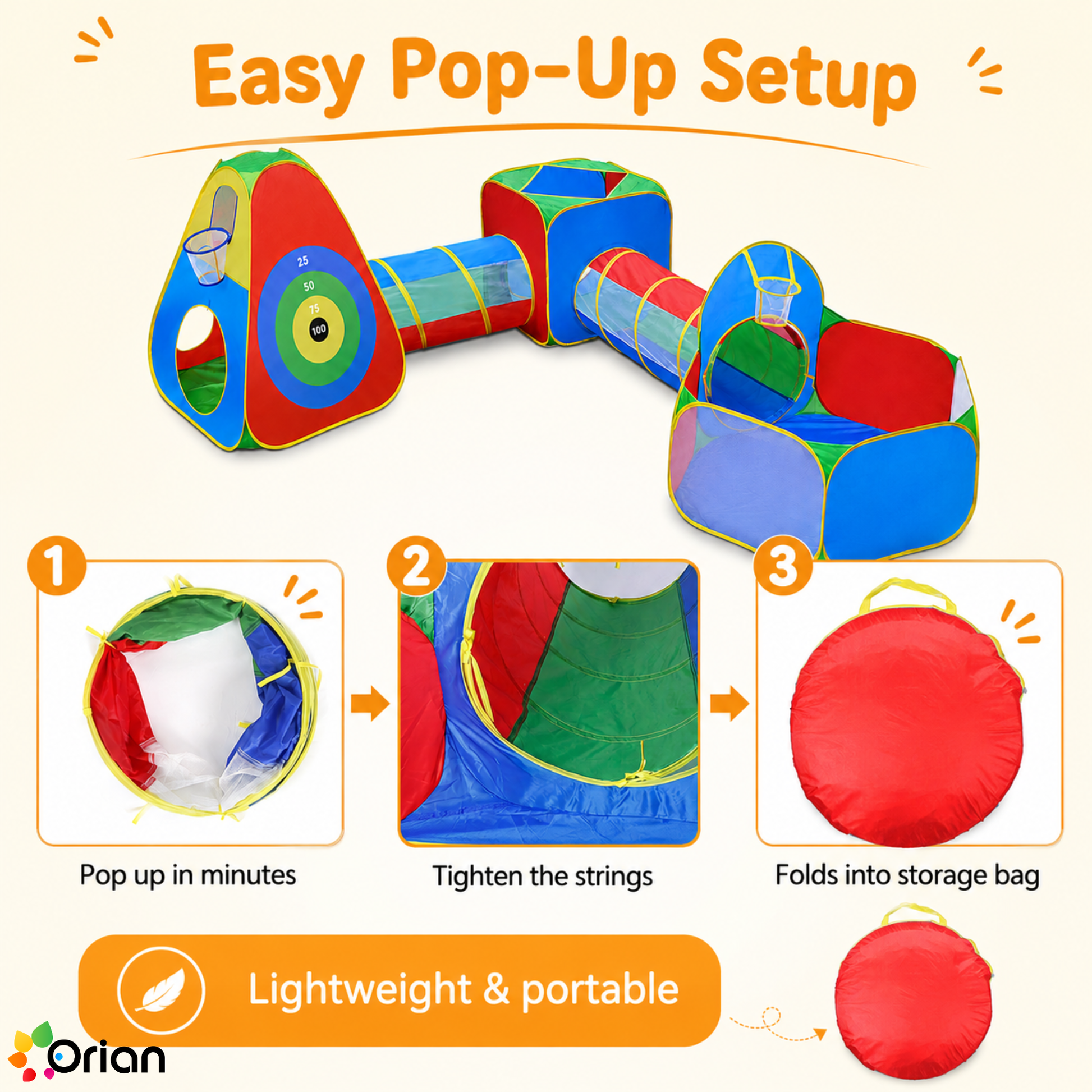 Orian 5-piece kids play tent set with ball pit and tunnels